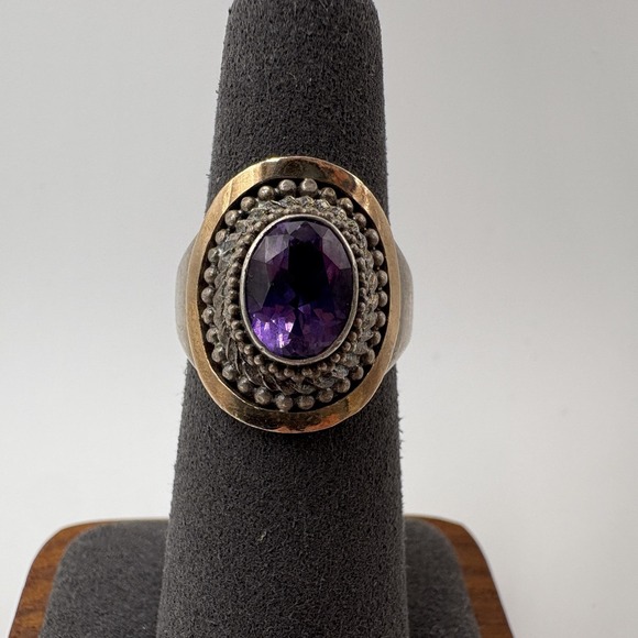 Jewelry - Suarti BA Amethyst Ring Sterling Silver 18K Gold Oval Gemstone Size 5.25 8g